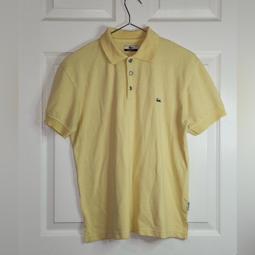 Vintage Rare Lacoste Polo Shirt Small Yellow Green Button Crocodile Preppy